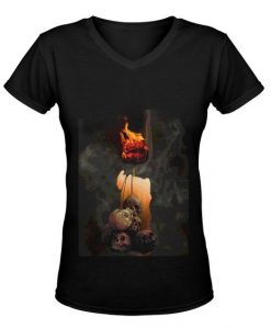Candle Skulls Printed Women's Vneck T-shirt DV01