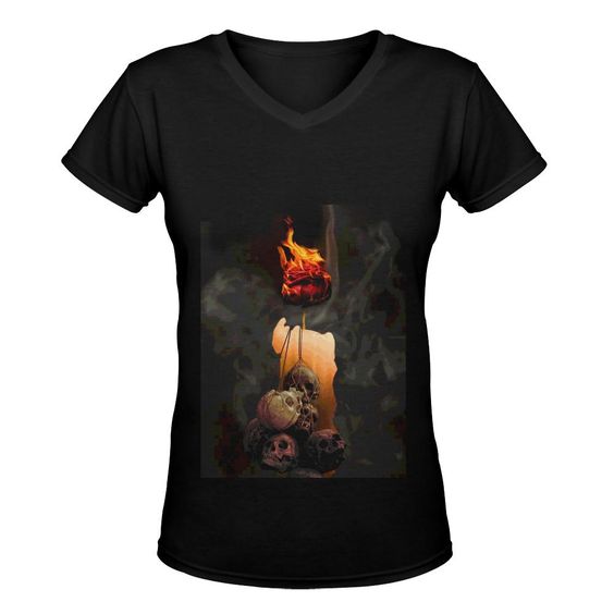 Candle Skulls Printed Women's Vneck T-shirt DV01