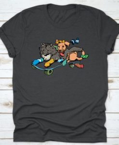 Cat Dog Skateboard Lovers T-Shirt AV01
