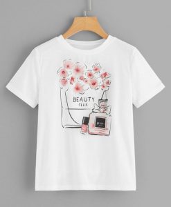 Perfume And Floral Print T-Shirt EM31