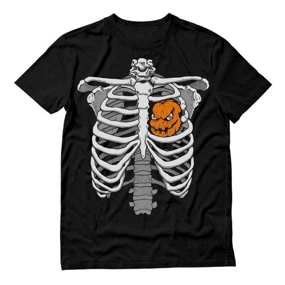 Skeleton Pumpkin Heart T-Shirt EL01