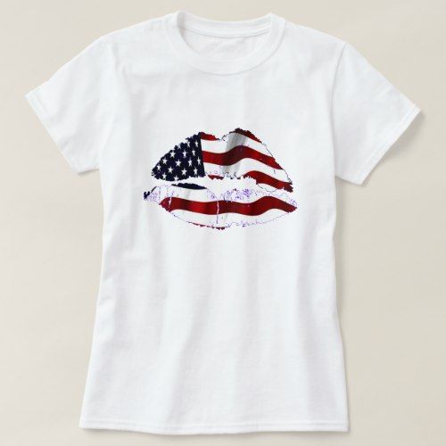USA Flag Lips Kiss T-Shirt ER01