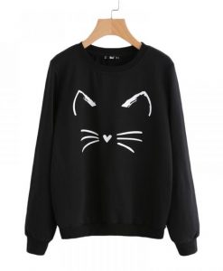Women cat printed Vneck Sweatshirt DV01