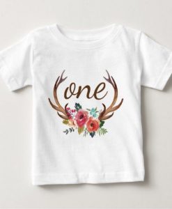 Birthday Floral Deer Horn T-Shirt ER1N