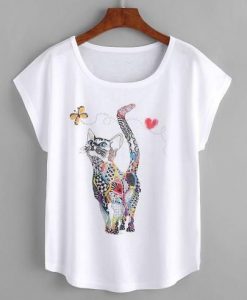 Cat Print Loose Tee T-shirt ER2D