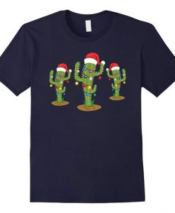 Womens Christmas Lights Cactus T Shirt ER6D