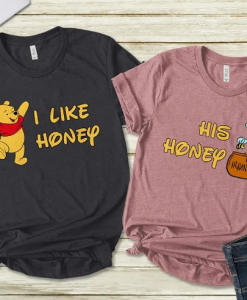 Valentine Pooh Bear Couple I Like Honey His Honey Honeymoon Couple T-shirt AL