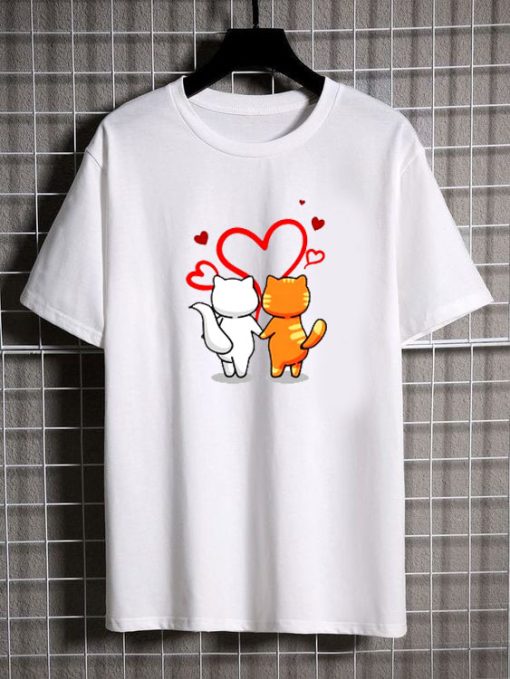 Valentine's Day Cute Couple Cat Love T-shirt